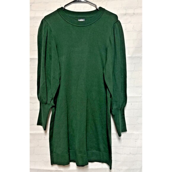 Vince Camuto Green Sweater Dress Balloon Sleeves Size L Stretch Knit Knee Long - Picture 1 of 8